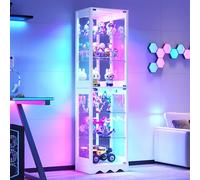 TAGELIER Vitrine en verre à 6 niveaux avec portes en verre et LED RVB | Étagères réglables, détecteur de mouvement, vitrine moderne en verre LED pour objets de collection