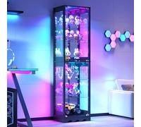 TAGELIER Vitrine en verre à 6 niveaux avec portes en verre et LED RVB | Étagères réglables, détecteur de mouvement, vitrine moderne en verre LED pour objets de collection