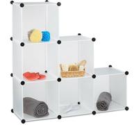 Tagère Escalier 6 Compartiments Meuble Bibliothèque Séparation Multi-cases Séparateur De Pièces, Blanc - Relaxdays