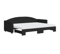 Tagesbett Canapé lit extensible 2 en 1 moderne en tissu noir avec structure en bois et métal, 223 x 90 x 75 cm (fermé), avec 2 matelas en mousse 80 x 200 x 10 cm, idéal pour salon ou chambre à coucher