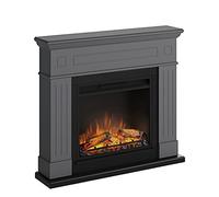 TAGU Larsen Cheminée électrique avec PowerFlame, Chauffage et Thermostat, minuterie 7 Jours, Effet Flamme LED, télécommande (Gris uni)