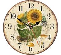 TAHEAT 30 cm Horloge murale Tournesol d'été, Vintage Shabby Chic Horloges silencieuses sans tic-tac, Horloge murale décorative en bois pour cuisine/salon/chambre/bureau