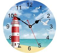 TAHEAT Petite horloge murale phare-mouette de 20 cm, horloges silencieuses avec motif maritime, décoration en bois pour cuisine/chambre/salon/salle de bain