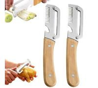 TAHJOS Lot de 2 Eplucheurs Légumes Multifonction - Économe avec Décapsuleur Intégré, Lame Ultra-Aiguisée en Acier Inoxydable, Manche en Bois Ergonomique - Ustensile de Cuisine pour Pommes de Terre