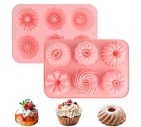 TAIANJI Lot de 2 mini moules à gâteau ronds cannelés en silicone avec 6 cavités pour beignets, muffins, cupcakes, chocolat (rose)