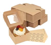TAICHEUT Lot de 50 boîtes à gâteau en papier kraft avec fenêtre transparente et 60 autocollants 10 x 10 x 6,4 cm - Emballage de boulangerie pour cupcakes, desserts, cookies, tartes