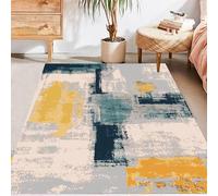 Taidianolp Tapis carré pour salon, 90 x 90 cm, petit tapis doux pour chambre à coucher, canapé, bleu sarcelle, orange, jaune moutarde, gris, beige, design abstrait moderne