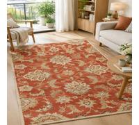 Taidianolp Tapis Lavable en Machine,Motif Floral rétro Rouge, Beige, Blanc, 110 x 180 cm,Salle de séjour Aesthetic Room Decor, Table de Chevet Chambre à Coucher,