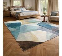 Taidianolp Tapis Salon Décoration,Abstrait géométrique Bleu, Gris, Jaune, Marron, Blanc, 90 x 150 cm,Tapis Poil Ras Doux pour Chambre, Cuisine Buanderie Balcon