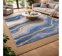 Taidianolp Tapis Salon Décoration,Abstrait Moderne Bleu, Jaune, Gris, Blanc, 180 x 270 cm,Tapis Doux Poils Courts Lavable, Dessous antidérapant,
