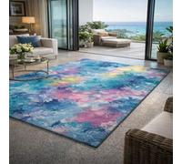 Taidianolp Tapis Salon Décoration,Abstrait Moderne Bleu, Rose, Jaune, 180 x 260 cm,Grand Tapis Chambre Moderne à Poils Ras Moquette,Lavable en Machine
