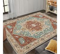 Taidianolp Tapis Salon Décoration intérieure,Orange,200 x 200 cm,Orange Jaune Vert Oriental Motif Vintage,Tapis Carré Doux Poils Ras Chambre Salle d'étude,