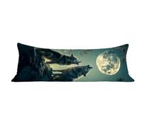 Taie de Traversin 120 cm Loup Housse de Traversin 40x120 cm Lune, Long Taies d'oreiller Lin avec Fermeture Éclair Invisible, Corps Orthopédique Maternité,Confort Respirante, pour lit Canapé dg-643