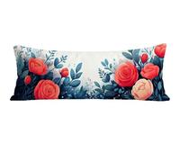 Taie de Traversin 120 cm Rouge Housse Traversin 120x40 cm Fleur, Housse de Coussin de Corps Douce pour Dormeur Latéral, Taie Oreiller Lin avec Fermeture Éclair pour Salon Chambre Lit Canapé E0-1057