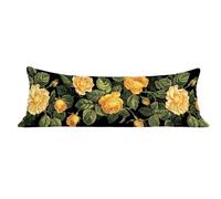 Taie de Traversin 150 cm Moutarde Housse de Traversin 50x150 cm Feuilles, Long Taies d'oreiller Velours avec Fermeture Éclair Invisible, Corps Orthopédique Maternité, Douce Confort, lit Canapé dg-597
