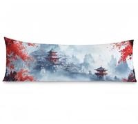 Taie d'oreiller 40 x 120, japonais Housse Coussin Paysage Taie de Traversin 120 cm x 40 cm Velour Doux Housse Traversin, Hypoallergénique Anti-Acariens Oreiller pour Salon Chambre Lit Canapé, Model231