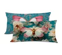 Taie d'oreiller 45x70cm Papillon Taie Oreiller Lot de 2 Fleur Protege Oreiller Lin Taies D'oreillers, Housse de Coussin Decoratif Protège Oreillers Rectangulaire, pour Maison Decoration bz-346