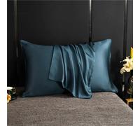 Taie d'oreiller en soie de mûrier naturelle, enveloppe de couleur unie, literie, taie d'oreiller pour dormir, 50x70 Dark blue