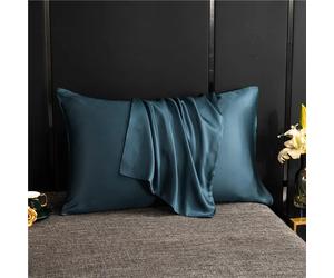 Taie d'oreiller en soie de mûrier naturelle, enveloppe de couleur unie, literie, taie d'oreiller pour dormir, 50x70 Dark blue