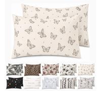 Taie d'oreiller Microfibre Brossée 50x90 cm, Papillons, Lot de 2 Imprimée | Microfibre brossée au toucher peau de pêche, lot de 2 taies imprimées assorties qui relookent le lit en un geste