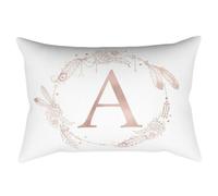 Taie D'oreiller Rectangulaire Pour Chambre D'enfants, Taie D'oreiller Décorative De Couleur Or Rose Avec Lettres De L'alphabet, Couronne, Plume Imprimée, Pêche, 30x50cm