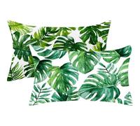 Taie Oreiller 20x30 Lot de 2 Vert Housse Coussin 20x30 cm Rectangulaire Coussin Feuille Impression Double Face Lin Taie d'oreiller pour Lit Canape Salon Chambre Maison Decoration Automne Cadeaux,181-j