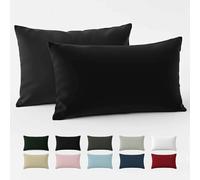 Taie Oreiller 40x70 Coton Renforcé (Set de 2) - Noir - Tissage serré de 57 Fils/cm² - Taie Oreiller 40 x 70 cm- Certifié Oeko Tex