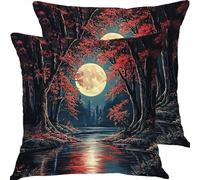 Taie Oreiller 45x45cm Lot de 2 La ForêT De La Lune Housse Coussin Exterieur Impermeable Taie d'oreiller en Velours Douce Canapé Oreiller Decoratif Carrée d'oreiller, pour Home Decoration X5JJ-985