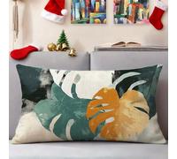 Taie Oreiller 50x80 cm Lot de 1 Housses Coussin Tropical Rectangulaire Coussin Feuilles Impermeable Lin Housse Oreiller avec Fermeture Éclair Invisible, Automne Decoratif Canape Salon Lit 3s-558