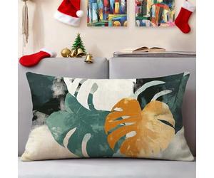Taie Oreiller 50x80 cm Lot de 1 Housses Coussin Tropical Rectangulaire Coussin Feuilles Impermeable Lin Housse Oreiller avec Fermeture Éclair Invisible, Automne Decoratif Canape Salon Lit 3s-558