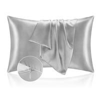 Taie Oreiller 50x80 en Satin, Housse Oreiller Satinées Protège Peau et Cheveux - Ultra Douce et Hypoallergénique - Lot de 2 Housse Coussin avec Fermeture Éclair Argent