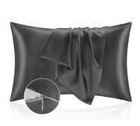 Taie Oreiller 50x80 en Satin, Housse Oreiller Satinées Protège Peau et Cheveux - Ultra Douce et Hypoallergénique - Lot de 2 Housse Coussin avec Fermeture Éclair Gris foncé