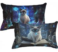 Taie Oreiller 50x80 Lot de 2, Fantaisie Housse Coussin Chat Double Face Impression, Impermeable Lin Taie d'oreiller avec Fermeture Eclair Caché pour Decoration Exterieur Jardin, Cadeau Femme, Model166