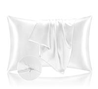 Taie Oreiller 50x90 en Satin, Housse Oreiller Satinées Protège Peau et Cheveux - Ultra Douce et Hypoallergénique - Lot de 2 Housse Coussin avec Fermeture Éclair Blanc