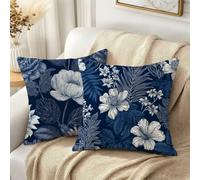 Taie Oreiller 55x55 Lin Bleu Marine Coussin Canape Lot de 2 Plante, b-148 | Coussin Exterieur Impermeable, Protege Oreiller Coussins de Jardin, Decoration Maison, Decoration Automne