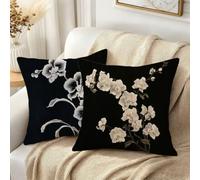 Taie Oreiller 60x60 Velours Noir Coussin Canape Lot de 2 Fleur, b-162 | Coussin Exterieur Impermeable, Protege Oreiller Coussins de Jardin, Decoration Maison, Decoration Automne