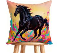 Taie Oreiller 65 x 65 cm Housse de Coussin Cheval Coussin De Canapé Lin pour Maison Décorer Noir 7-O66VP