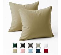 Taie Oreiller 65x65 Coton Renforcé (Set de 2) - Beige - Tissage serré de 57 Fils/cm² - Taie Oreiller 65 x 65 cm- Certifié Oeko Tex