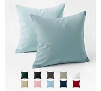 Taie Oreiller 65x65 Coton Renforcé (Set de 2) - Bleu Clair - Tissage serré de 57 Fils/cm² - Taie Oreiller 65 x 65 cm- Certifié Oeko Tex
