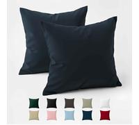 Taie Oreiller 65x65 Coton Renforcé (Set de 2) - Bleu Foncé - Tissage serré de 57 Fils/cm² - Taie Oreiller 65 x 65 cm- Certifié Oeko Tex