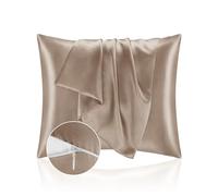 Taie Oreiller 65x65 en Satin, Housse Oreiller Satinées Protège Peau et Cheveux - Ultra Douce et Hypoallergénique - Lot de 2 Housse Coussin avec Fermeture Éclair Café