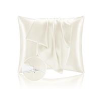 Taie Oreiller 65x65 en Satin, Housse Oreiller Satinées Protège Peau et Cheveux - Ultra Douce et Hypoallergénique - Lot de 2 Housse Coussin avec Fermeture Éclair Beige