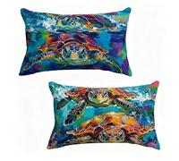 Taie Oreiller 70x90 cm Lot de 2 Couleur Coussin Exterieur 70 x 90 cm Coussin Decoratif Tortue De Mer Housse De Canapé Lin avec Fermeture éclair Invisible Decoration Maison, Printemps été 1-J89Z09