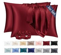 Taie Oreiller Satin 40x80 Lot de 2,pour Cheveux,Similaire Aux Taie d Oreiller en Soie,Taies d'oreillers 40x80 certifié Oeko-Tex Rouge & 2 Satin Chouchous Vielit