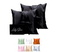 Taie Oreiller Soie Lilly Skin - Housse de Coussin en Soie de Mûrier Naturelle - Doux, Hypoallergénique, Thermorégulant, Anti-acné, Anti-âge - Carrée - 65 x 65 cm - Noir - x2