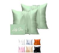 Taie Oreiller Soie Lilly Skin - Housse de Coussin en Soie de Mûrier Naturelle - Doux, Hypoallergénique, Thermorégulant, Anti-acné, Anti-âge - Carrée - 65 x 65 cm - Vert Sauge - x2