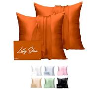 Taie Oreiller Soie Lilly Skin - Housse de Coussin en Soie de Mûrier Naturelle - Doux, Hypoallergénique, Thermorégulant, Anti-acné, Anti-âge - Carrée - 65 x 65 cm - Terracotta - x2