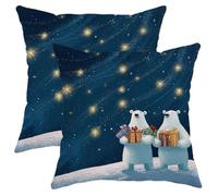 Taies d'oreiller Ours Polaire Bleu, Cadeau d'hiver Lavable Housse De Coussin Confortable Housse Oreiller pour Salon Maison Chambre Lot De 2