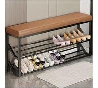 Taifuan Banc de Rangement Industriel à Chaussures avec siège à 2 Niveaux en métal pour entrée, Couloir, Rangement de Chaussures Entrée Banc De Lit Banquette Lit(Black+Brown,60)