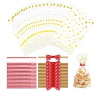 TAIHOBO 100PCS Sachet Plastique Transparent, 12,8×21cm Petit Sachet Bonbon, Sachet Bonbons Anniversaire Noël avec 120 Attaches Torsadées, Pochette Bonbon Sachets Transparents pour Biscuits Chocolat